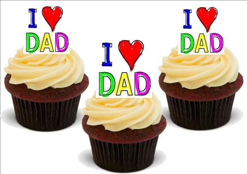 Vatertag Ich LIEBE PAPA - 12 essbare hochwertige stehende Waffeln Kuchen Toppers, Father's Day I LOVE DAD - 12 Standup Premium Wafer Cake Toppers von Just Party Supplies