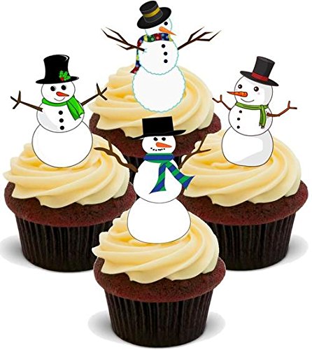 Weihnachten Schneemann Mix - 12 essbare hochwertige stehende Waffeln Kuchen Toppers, Christmas Snowman Mix- Standups 12 Edible Standup Premium Wafer Cake Toppers von Just Party Supplies