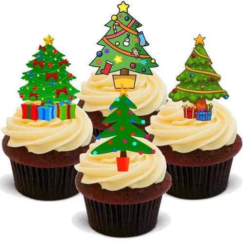 Weihnachtsbaum Mix - 12 essbare hochwertige stehende Waffeln Kuchen Toppers, Christmas tree mix - Standups 12 Edible Standup Premium Wafer Cake Toppers von Just Party Supplies
