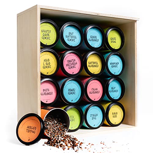 Just Spices Großes Top 16 Gewürze Set I Geschenkset in schöner Holzbox I Unsere 16 Favoriten in einer Box I Gewürzset Geschenkidee für Männer und Frauen von Just Spices