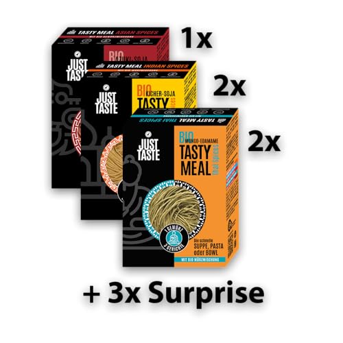 JUST TASTE - Bio 5er MIX + 3 TASTY MEAL SURPRISE - Das neue FIXE PASTA GERICHT - 3 verschiedene Gerichte (Suppe, Pasta, Bowl) mit spezieller Würzmischung möglich - 8er Pack á 52,0g von Just Taste Be different