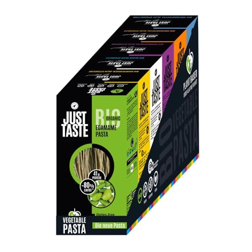 JUST TASTE – Bunte Nudel Vielfalt - Die neue BIO Gemüse Pasta – 6er Pack á 250g (1x Edamame, 1x Kichererbse, 1x Black Bean, 1x Lila Süßkartoffel, 1x Süßkartoffel mit Kurkuma, 1x Weisse Süßkartoffel) von Just Taste Be different