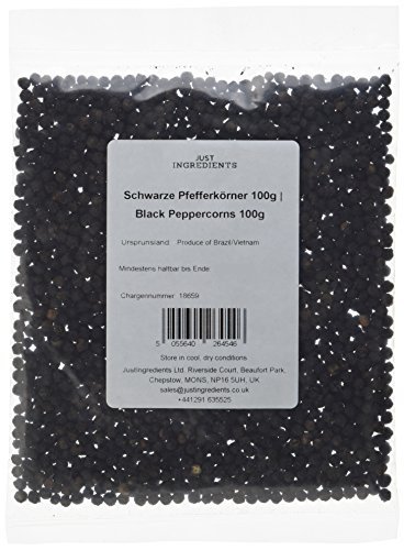 JustIngredients Essential Schwarze Pfefferkörner, Black Peppercorns, 5er Pack (5 x 100 g) von JustIngredients