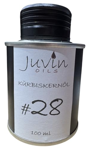#28 JUVIN Kürbiskernöl, Kürbisöl, 100ml in Weißblechdose, sortenrein und unbehandelt von Juvin