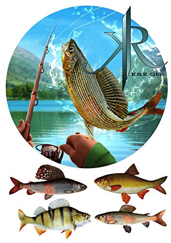 Fishing, Angler, Fisch,Äsche,Haken./2 Tortenaufleger,Geburtstag,Tortendeko, von K&R GbR