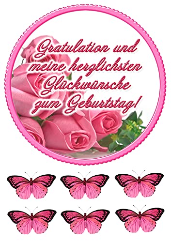 Rosa, Tortenaufleger, Geburtstag, Tortendeko саке topper Oblate Premium von K&R GbR