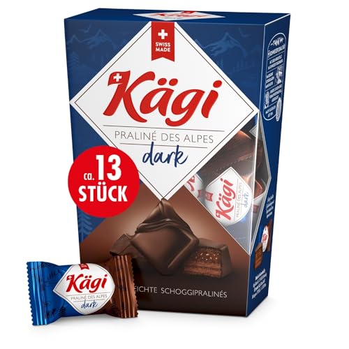 KÄGI Praliné des Alpes Dark 140g I Feinste Schweizer Schokoladenpralinen ca. 13 Stück I Leichte hausgemachte Alpenpralinen mit zartschmelzender Kakaocremefüllung & dünnen Waffelblättern KÄGI Praliné des Alpes Dark 140g I Feinste Schweizer Schokoladenpralinen ca. 13 Stück I Leichte hausgemachte Alpenpralinen mit zartschmelzender Kakaocremefüllung & dünnen Waffelblättern von KÄGI
