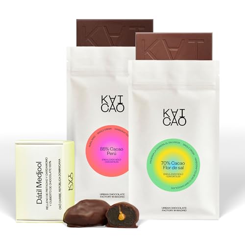 Kaicao Gourmet-Set: 70% Zartbitterschokolade El Salvador mit Fleur de Sel, 85% Peru, Medjool-Datteln gefüllt mit Pistazien & Kardamom, umhüllt mit 100% Kakao Oko del Caribe – 3er Pack Kaicao Gourmet-Set: 70% Zartbitterschokolade El Salvador mit Fleur de Sel, 85% Peru, Medjool-Datteln gefüllt mit Pistazien & Kardamom, umhüllt mit 100% Kakao Oko del Caribe – 3er Pack von KAICAO
