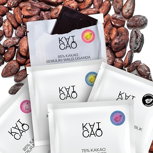 Kaicao Zartbitterschokolade Degustationspaket – 5 Schokoladen, gesüßt mit Datteln: 100% Oko aus der Dominikanischen Republik, 85% aus Uganda und Peru, und 75% aus Tansania – 5 x 30g von KAICAO