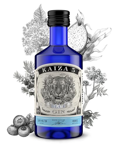 KAIZA 5 BLUE GIN – 0,05 l - 43% | Gin aus Südafrika/Kapstadt | Blumig, beerig, frisch | Holunder, Blaubeere und Drachenfrucht von KAIZA