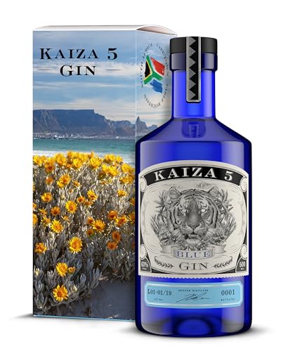 KAIZA 5 BLUE GIN Box – 0,5 l - 43% | Gin aus Südafrika/Kapstadt in der Geschenkbox | Blumig, beerig, frisch | Holunder, Blaubeere und Drachenfrucht von KAIZA