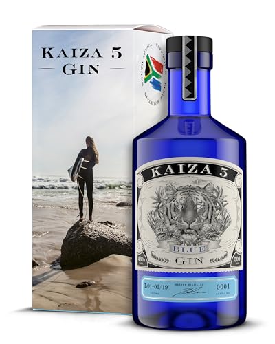 KAIZA 5 BLUE GIN – 0,5 l - 43% | Gin aus Südafrika/Kapstadt | Blumig, beerig, frisch | Holunder, Blaubeere und Drachenfrucht | SURFER von KAIZA