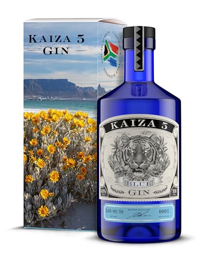 KAIZA 5 BLUE GIN Box – 0,7 l - 43% | Gin aus Südafrika/Kapstadt in der Geschenkbox | Blumig, beerig, frisch | Holunder, Blaubeere und Drachenfrucht von KAIZA