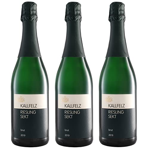 KALLFELZ Riesling Sekt Brut Trocken (3 x 0,75 l), Jahrgang 2019, 11,50% Vol |Ein fruchtiger, rassiger Sekt mit ausgewogener Fruchtsüße von KALLFELZ RIESLING