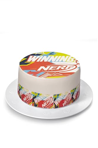 Kardasis Nerf Zuckerpapier Tortenaufleger | Essbarer Aufleger für Torten und Kuchen | Tortendekoration für den Nerf Themengeburtstag | 20 cm rund Zuckerpapier + 4 Bänder 28x4 cm Kardasis Nerf Zuckerpapier Tortenaufleger | Essbarer Aufleger für Torten und Kuchen | Tortendekoration für den Nerf Themengeburtstag | 20 cm rund Zuckerpapier + 4 Bänder 28x4 cm von KARDASIS