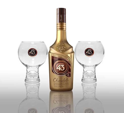 Licor 43 Set - Chocolate 0,7L (16% vol) + 2 Licor 43 Ballonglas Gläser mit Eichung Schokoladen Likör- [Enthält Sulfite] von KDJMDL