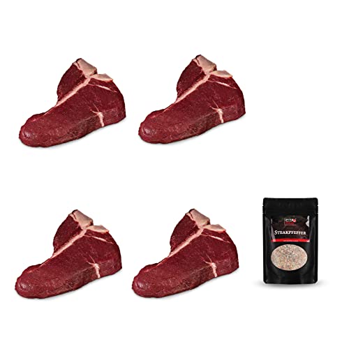 KAUF DEIN STEAK 4x T-Bone-Steak (DRY AGED am Knochen gereift) + Steakpfeffer, 2,5kg Fleischgenuss, perfekte Steaks grillen, Grillfleisch von KDS