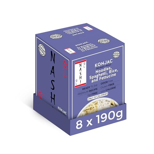 Nashi Konjac Shirataki Mix Pack – geruchsfrei, geeignet für Veganer, fettfrei und kalorienarm, Glucomannan-Keto-freundlich, kohlenhydratarme Diät-Nudeln, gesund | Verzehrfertig (8×190g) von KETO SKINNY