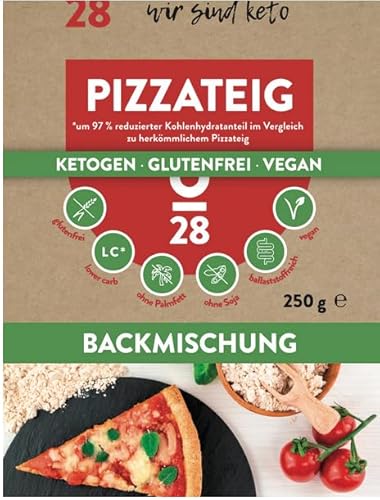 KETOFAKTUR® Backmischung PIZZATEIG No28 I 1 Packung à 250g I 97% kohlenhydratreduziert I KETOGEN I GLUTENFREI I VEGAN I Low Carb Pizza-Backmischung I Paleo I Diabetiker von KETOFAKTUR