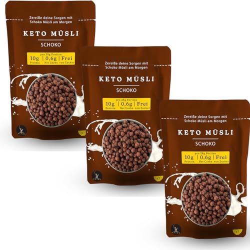 3er Pack Keto Müsli Schoko, Protein Cerealien, Für Low Carb & Keto Ernährung Diät, Ohne Zucker, Glutenfrei 3er Pack Keto Müsli Schoko, Protein Cerealien, Für Low Carb & Keto Ernährung Diät, Ohne Zucker, Glutenfrei von KETOS