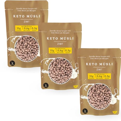 3er Pack Keto Müsli Zimt, Protein Cerealien, Für Low Carb & Keto Ernährung Diät, Ohne Zucker, Glutenfrei von KETOS