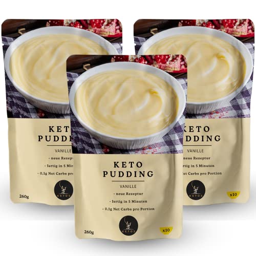 3er Pack Keto Pudding Großpackung Vanille🧁 | Für Low-Carb & Keto Ernährung | 0,2g Net Carbs | Ballaststoffreich von KETOS
