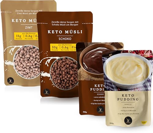 Keto Probierpaket mit Keto Müsli & Pudding, Für Low Carb & Keto Ernährung Diät, Ohne Zucker, Glutenfrei von KETOS