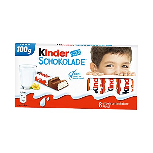 kinder Schokolade – Schokoriegel aus gefüllter Vollmilchschokolade – 1 Packung mit je 8 Einzelriegeln (8 x 12,5 g) von Kinder