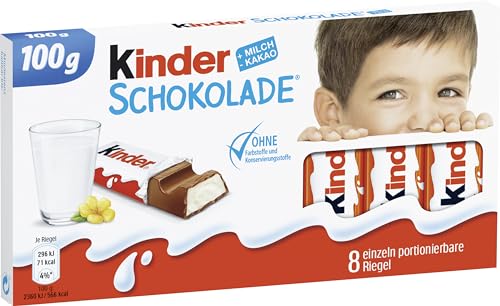 kinder Schokolade – Schokoriegel aus gefüllter Vollmilchschokolade – 1 Packung mit je 8 Einzelriegeln (8 x 12,5 g) von Kinder