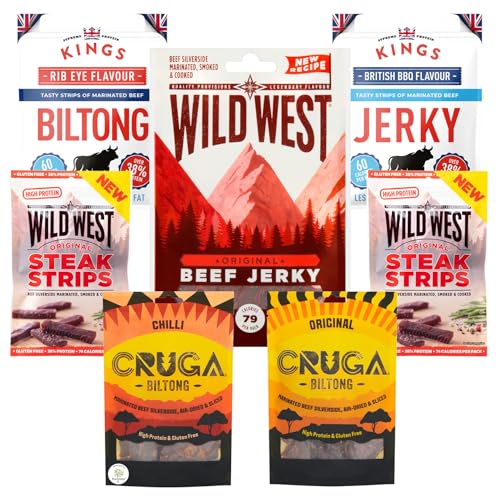 KIngs Beef Jerky und Biltong Mix Paket - CRUGA, KINGS, WILD WEST, Steak Strips - 315g Trockenfleisch von KINGS