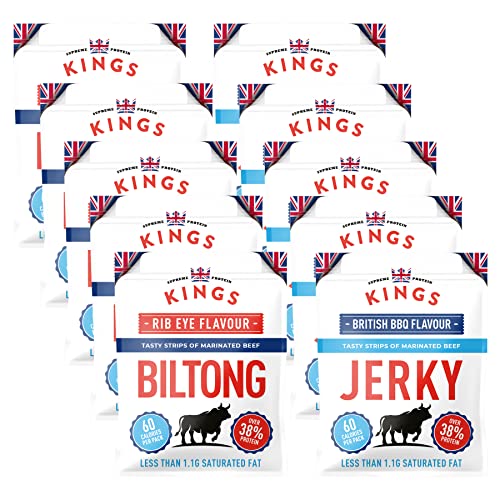 Kings Jerky/Biltong, Trockenfleisch, High Protein Trockenfleisch, Glutenfrei (10 x 25g) … (Mix Pack) von KINGS