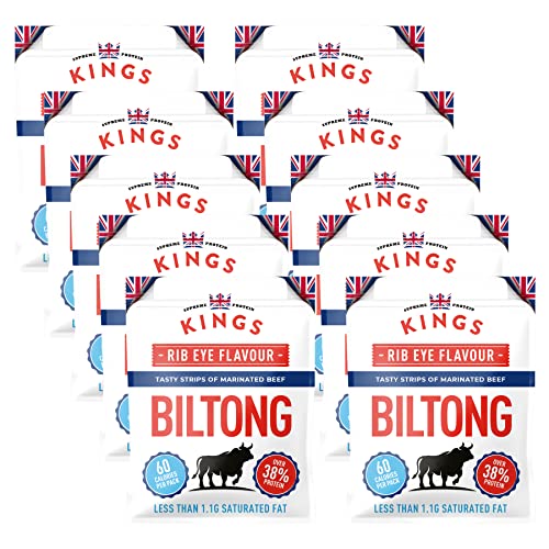 Kings Jerky/Biltong, Trockenfleisch, High Protein Trockenfleisch, Glutenfrei (10 x 25g) … (Ribeye Biltong) von KINGS