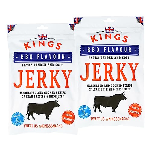 Kings Beef Jerky XXL BIG BAG - BBQ Jerky, Trockenfleisch, High Protein, Glutenfrei (2 x 350g) (BBQ Jerky) von KINGS
