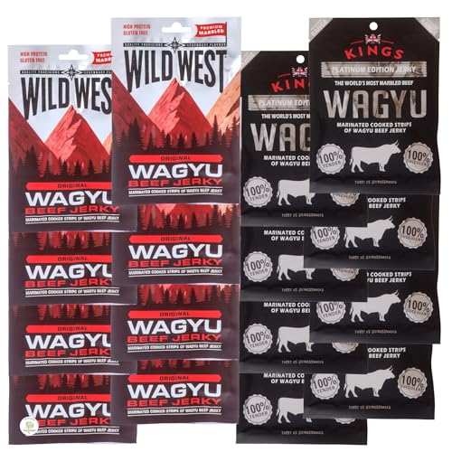 Kings Platinium/Wild West WAGYU Beef Jerky, Trockenfleisch Extra-Klasse, Dörrfleisch 16 x 25g (16er Wagyu Jerky) von KINGS
