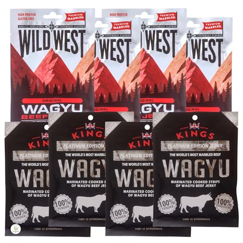 Kings Platinium/Wild West WAGYU Beef Jerky, Trockenfleisch Extra-Klasse, Dörrfleisch 8 x 25g (8er Wagyu Jerky) von KINGS