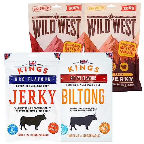 Kings Wild West Beef Jerky XXL BIG BAG Mix Pack Biltong/BBQ/Original, Trockenfleisch, High Protein, Glutenfrei 1,25kg von KINGS