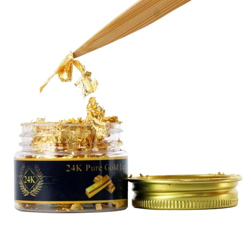 KINNO Essbare Goldblätter, Essbare Blattgold Flocken,24 Karat Gold Streuer zum Basteln Lebensmittel Kuchen Backen Dekorfolie Künstlerbedarf KINNO Essbare Goldblätter, Essbare Blattgold Flocken,24 Karat Gold Streuer zum Basteln Lebensmittel Kuchen Backen Dekorfolie Künstlerbedarf von KINNO
