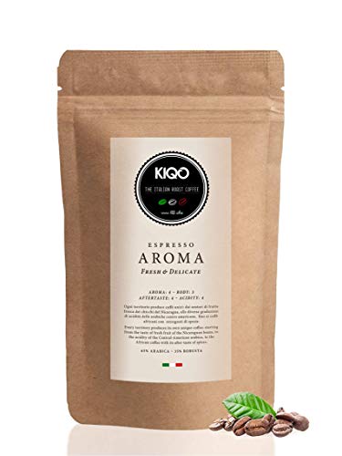 KIQO AROMA 1kg Kaffeebohnen aus Italien - milder Premium Espresso - medium roast - für Kaffeevollautomaten oder Siebträger - 65% Arabica & 35% Robusta Bohnen (1000g - ganze Bohnen) von KIQO Coffee & Tea