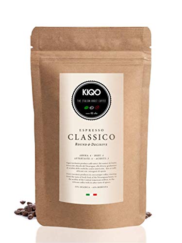 KIQO CLASSICO 1kg Kaffeebohnen aus Italien - ausgewogener Premium Espresso - medium roast - für Kaffeevollautomaten oder Siebträger - 35% Arabica & 65% Robusta Bohnen (1000g - ganze Bohnen) von KIQO Coffee & Tea