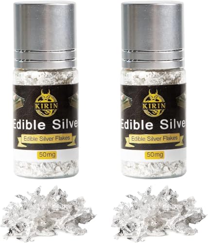 Essbare Blattsilber Flocken echtes Silber 100mg Streuer zum Basteln Lebensmittel Kuchen Backen Torten Schokolade Dekorfolie Künstlerbedarf von KIRIN