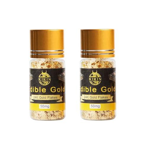 KIRIN Essbare Blattgold Flocken 100mg 24 Karat Gold Streuer zum Basteln Lebensmittel Kuchen Backen Dekorfolie Künstlerbedarf von KIRIN