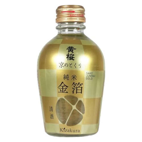 Kizakura Sake Gold mit Goldflocken 180ml | Kyo no Tokuri Junmai 14% vol. | traditionell gebraut von KIZAKURA