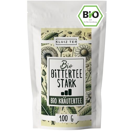 Bio Bittertee Stark - 100 Gramm Bittertee Bio lose I Bitterstoff Tee mit Löwenzahn, Mariendistel, Wermut, und weiteren Bitterkräutern I Kräuter Tee Bitterstoffe by KLUIZ TEA von KLUIZ