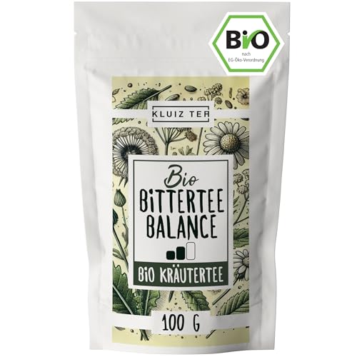 Bio Bittertee Balance - 100 Gramm Bittertee Bio lose I Bitterstoff Tee mit Löwenzahn, Mariendistel, Wermut, und weiteren Bitterkräutern I Kräuter Tee Bitterstoffe by KLUIZ TEA von KLUIZ