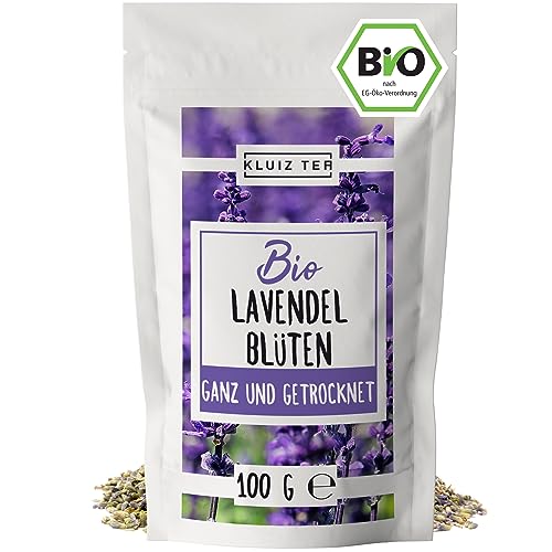 Bio Lavendelblüten getrocknet 100 Gramm - Lavendel Tee I 100% natürlich aus Biologischem Anbau by KLUIZ TEA von KLUIZ