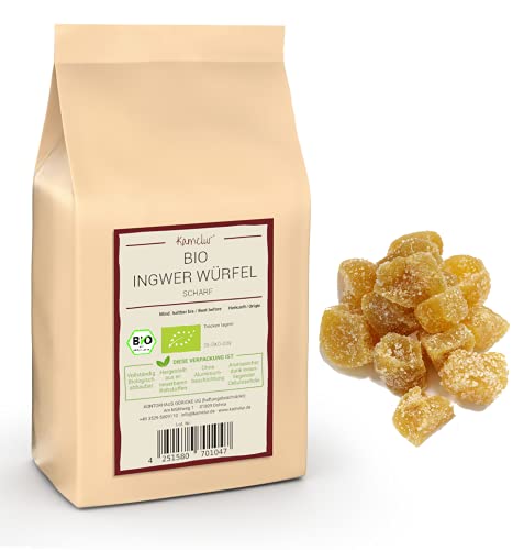 Kamelur 1kg BIO Ingwer kandiert scharf - kandierte und gezuckerte Ginger Würfel in bester Bio-Qualität, kandierter Ingwer angenehm scharf und ungeschwefelt von Kamelur