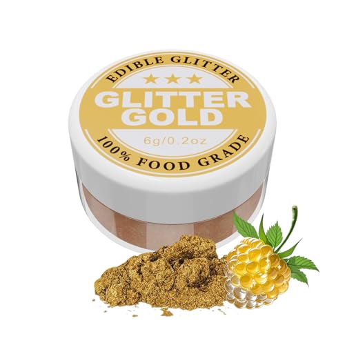 Essbarer Glitzer - 6g Lebensmittelfarbe Pulver für Schokolade, Erdbeeren, Cupcakes, Kuchen, Fondant (Gold) von KOPOZA