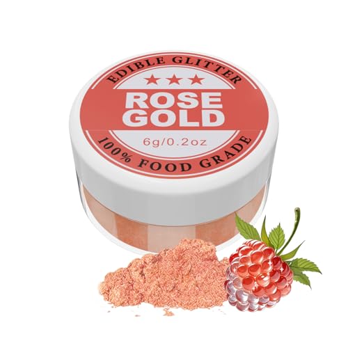 Essbarer Glitzer - 6g Lebensmittelfarbe Pulver für Schokolade, Erdbeeren, Cupcakes, Kuchen, Fondant (Rose Gold) von KOPOZA