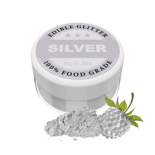 Essbarer Glitzer - 6g Lebensmittelfarbe Pulver für Schokolade, Erdbeeren, Cupcakes, Kuchen, Fondant (Silver) von KOPOZA