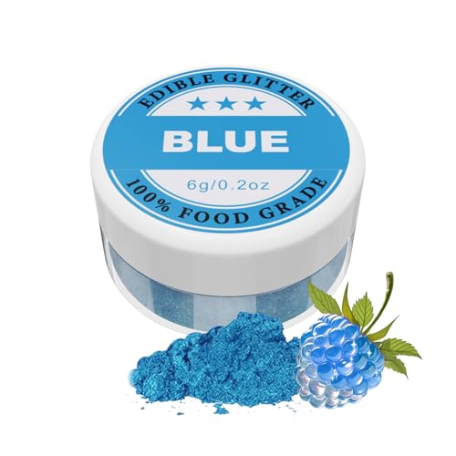 Essbarer Glitzer - 6g Lebensmittelfarbe Pulver für Schokolade, Erdbeeren, Cupcakes, Kuchen, Fondant (blau) von KOPOZA